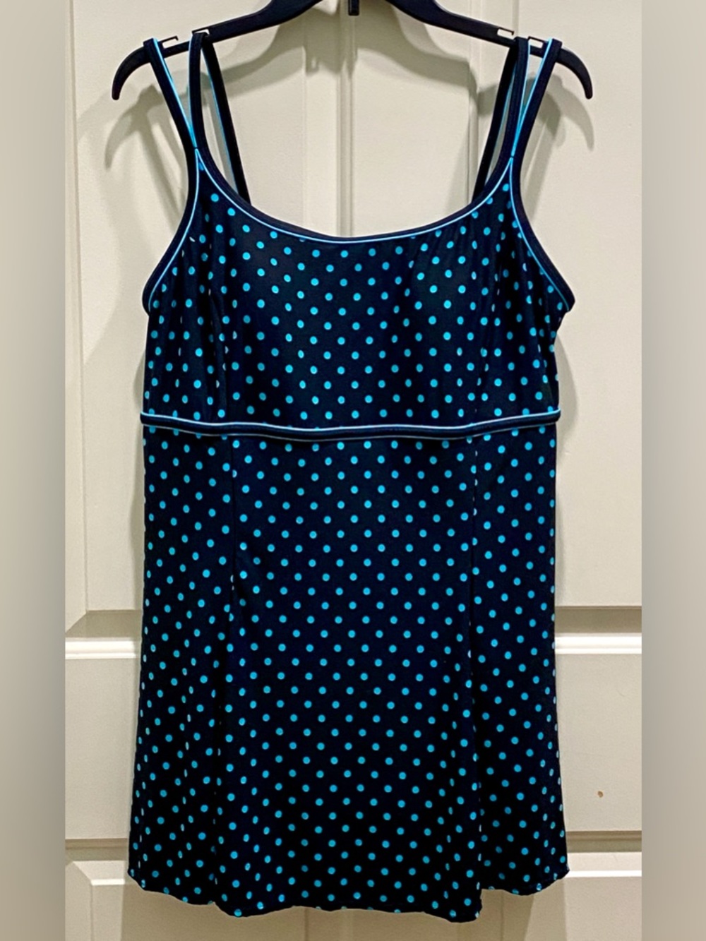 Le Cove Black Turquoise Polka Dot SZ 16 Pin-up Style High Waist Swimsuit Dress - Picture 2 of 10